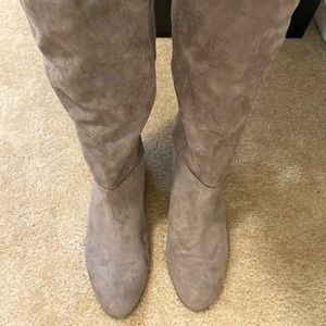 Grey suede knee high boots